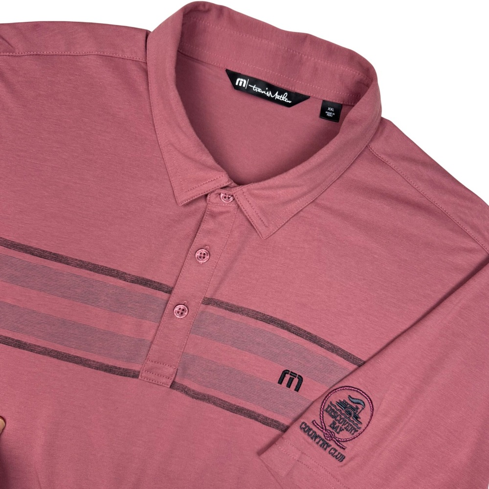 Travis Mathew Polo Shirt Men XXL Striped Golf Stretch Discovery Bay Country Club